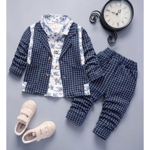 Baby Boy Sports Suit Clothing Sets Kids Floral Clothes For Birthday Formal Outfits Suit Fashion Coat+ Shirt + Pants 3pcs