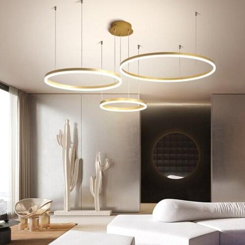 Simple Modern Design LED Pendant Light Circle Rings Lustre Gold&Coffee Frame Fixture Home Living Dining Room Decoration Lamp