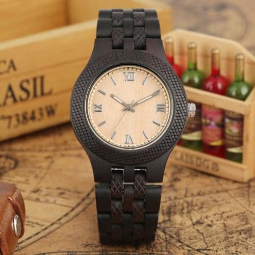 Unique Quartz Watch Men Black Ebony Quartz Watch Handmade Full Wooden Wristwatch Leisure Lightweight Wooden Watch
