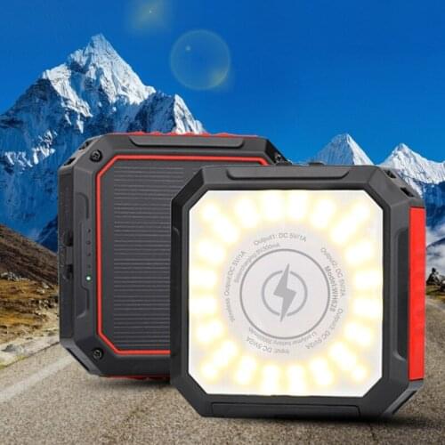 10000mAh Solar Power Bank Qi Wireless Charger for iPhone 12 Samsung S21 Xiaomi External Battery Powerbank with LED Camping Light