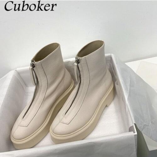 Brand Runway Ankle Short Boots Women Round Toe ZIP Height Increasing Genuine Leather High Quality Female Martin Boots Women Shoe