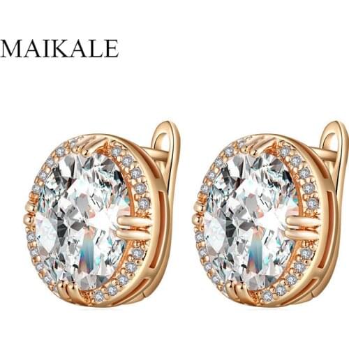 MAIKALE Trendy Cubic Zirconia Stud Earrings for Women Oval Zircon Bead Exquisite CZ Charm Earing Fashion Jewelry Accessory Gift