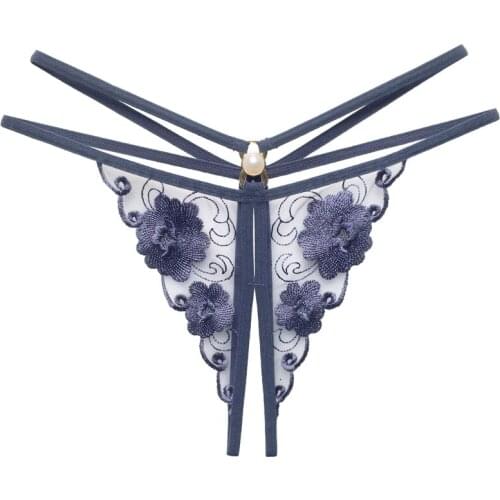 Women sexy panties open crotch underwear female embroide mesh thongs girls sex lingerie spaghetti hollow g-strings 2237