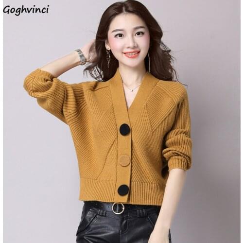 Women Sweaters Cardigans Single-breasted V-neck Autumn Winter Solid Outwear All-match Womens Clothing Knitted Loose Ulzzang Chic