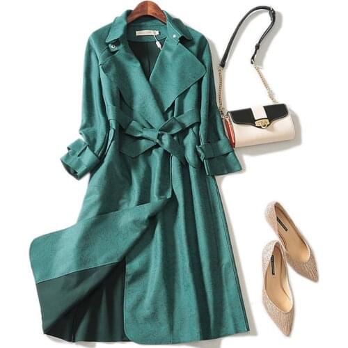 Plus size Spring Autumn Women Suede Trench COAT FASHION Long Windbreaker Solid Color Elegant Casual Tops