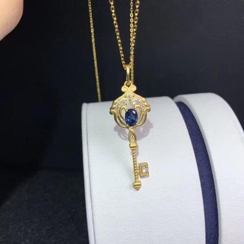 Key style red ruby necklace for women silver jewelry red blue green color natural gem fine jewelry birthday gift gold plated