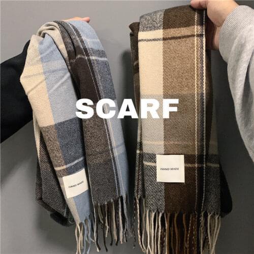 Winter Plaid Knitted Scarf Women 2021 Fashion Tassel Cashmere Foulard Warm Shawls Wraps Pashmina Neck Scarves Blanket
