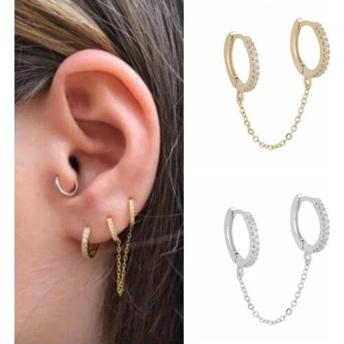 1 pcs Gothic Punk Handcuff Chain Hip Hop Cubic Zirconia Earrings for Women European Stud Earring Fashion Jewelry Girls Gifts