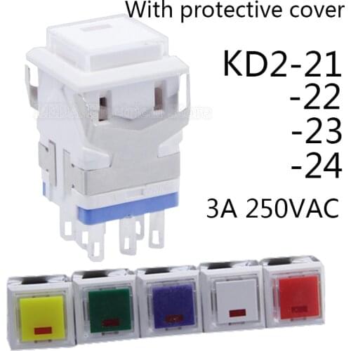 1Pcs KD2-21/22/23/24 Self Reset/Momentary Self Lock Square LED Illuminated Push Button Switch 3A 250V 8Pins 6Pins