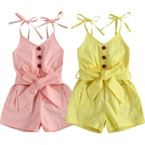 2021 Summer Kids Baby Girl Jumpsuits 0-5Y Solid Sleeveless Strap Romper Playsuit Outfits Girls Clothes