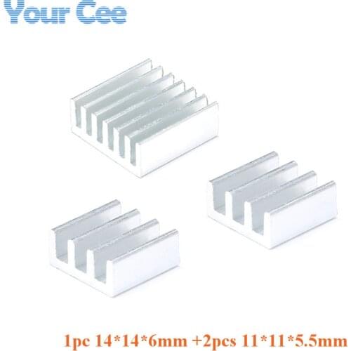 3pcs Heatsink Cooler Pure Aluminum Heat Sink Set Kit Radiator For Raspberry Pi 14*14*6mm 11*11*5.5mm
