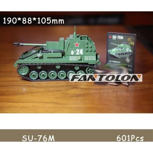 601Pcs SU-76M(USSR) Military Series Building Blocks WW2 Ligh Tank Brick With 3 Army Figures Model Gift Toy For Children