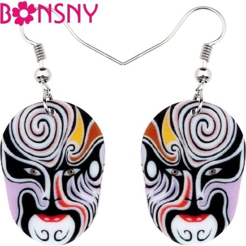 Bonsny Acrylic Floral Ethnic Chinese Beijing Opera Mask Earrings Drop Dangle Spring Festival Jewelry For Women Girls Teens Gift