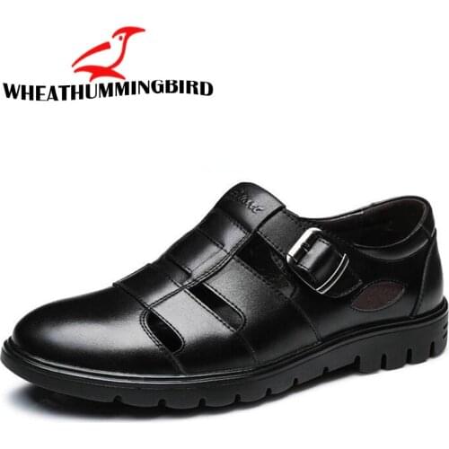 Big size 47 Summer Mens genuine leather Sandals Mature man Casual Sandal Shoes Fashion Beach Shoes dad Breathable shoes RA-24