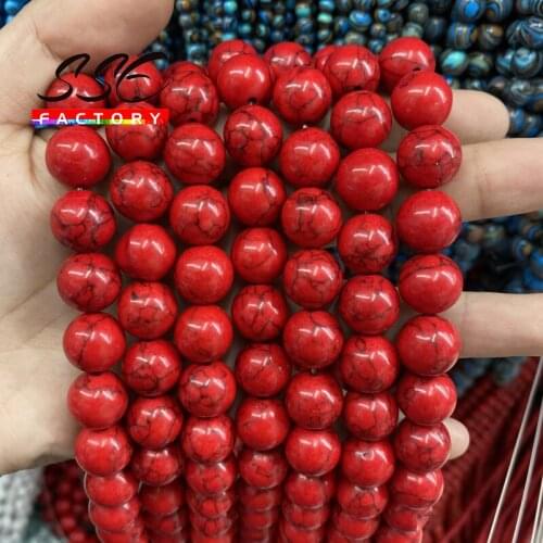 Wholesale Natural Stone Red Turquoises Beads Round Loose Beads 4 6 8 10 12 mm Pick Size For Jewelry Making Bracelet 15'' Strand