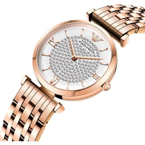 Classic Women Luxury Rhinestone Stainless Steel Butterfly Buckle Quartz Ladies Watch Japan Quartz Movement Relogio Feminino