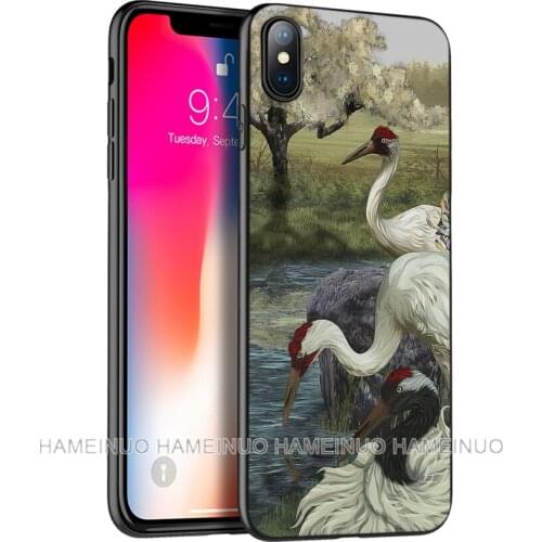 Black tpu case for iphone 5 5s SE 2020 6 6s 7 8 plus X 10 XR XS 11 pro MAX silicon cover case Red crowned crane art