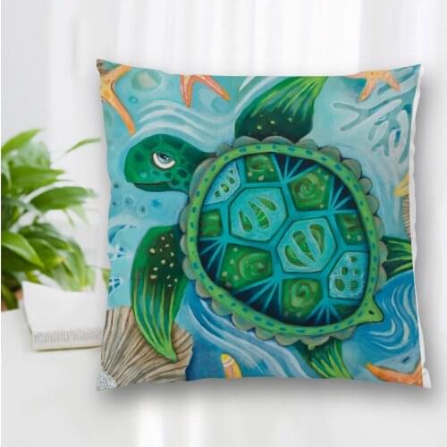 Hot Sale Custom Decorative Pillowcase Turtle Art Painting Square Zippered Pillow Cover Best Nice Gift 20X20cm 35X35cm 40x40cm