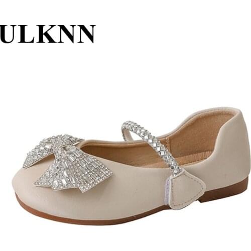ULKNN Rhinestone Flats For Girls 2021 Summer Princess Kids Single Shoes Childrens Fashion Know Beige Casual Shoes Size 23-36