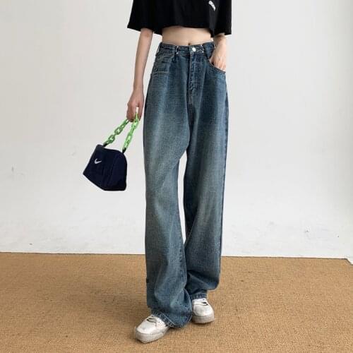 Streetwear High Waist Baggy Wide Leg Jeans Women Vintage loose Denim Straight Leg Pants Trendy thicken extra long Trousers