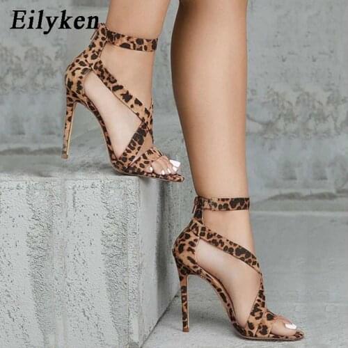 Eilyken Summer Gladiator Pumps Shoes Women Peep Toe High Heel Shoes Woman Party Wedding Shoe High Heels Pumps Leopard grain