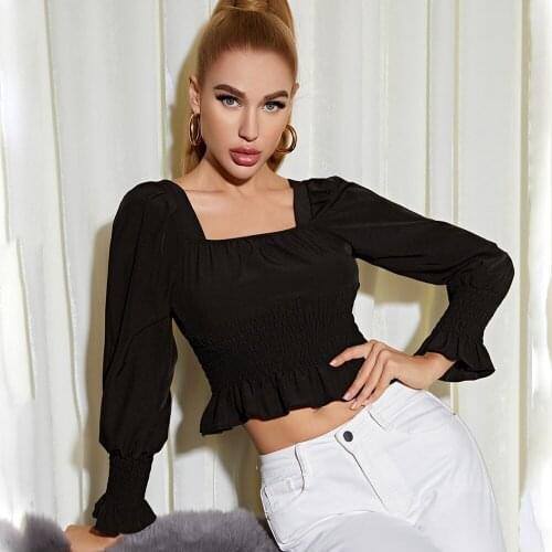 Sexy Black Ruffle woman tshirts Summer Casual corset crop top t shirt women Long sleeve club party tank top egirl clothes tops