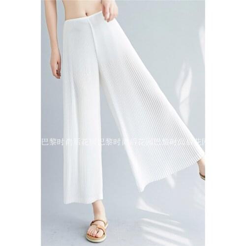 HOT SELLING Miyake fashion fold high waist all-match solid Pleated Wide leg pants IN STOCK