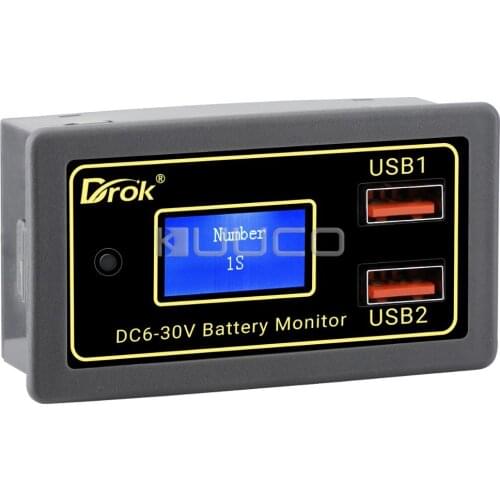 DROK Car Battery Capacity Monitor DC 6V-30V Battery Percentage Voltage Meter 12v 24v Motorcycle Voltmeter with USB Port