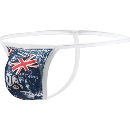 Gay Men Sexy Underwear Mens Printed Low Waist Thongs G-Strings Mesh Penis Pouch Male Underpants Tanga Hombre T-Back Jockstrap