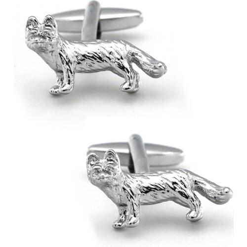 Mens Fox Cufflinks Quality Brass Material Silver Color Lowrie Animal Design Cuff Links Wholesale & Retail