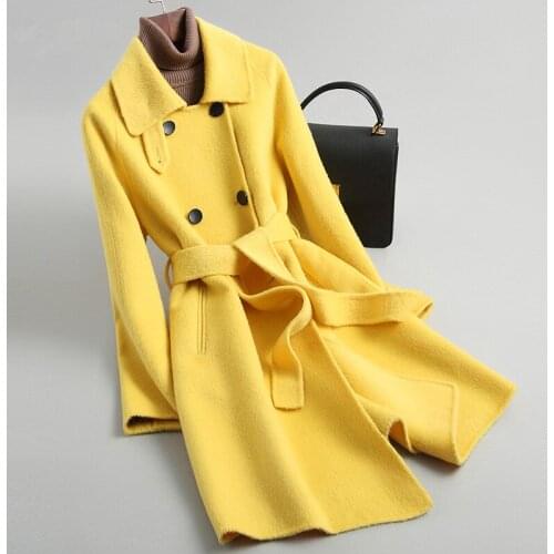 Pop New Fashion Spring Autumn Cashmere Coat Female 100% Wool Coat Women Double Breasted Jacket Overcoat Women Jacket A033