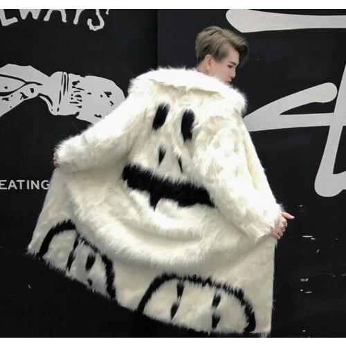 Autumn fur leather jacket mens warm faux mink fur leather coat men loose jackets winter thicken jaqueta de couro black white