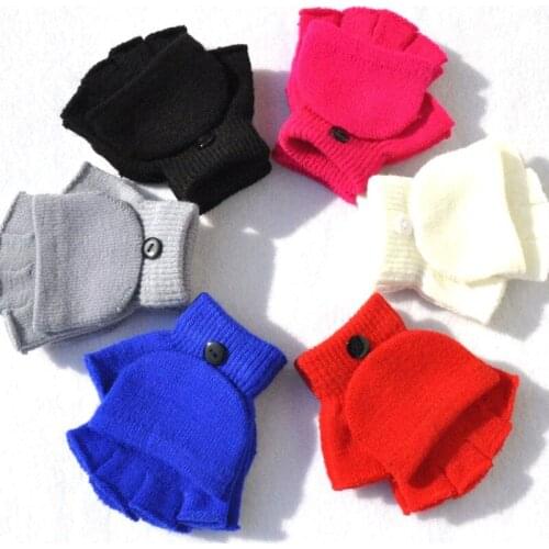 4-10 Children Winter Half-finger Gloves Primary School Student Keep Warm and Cold Unisex Knitted Gloves