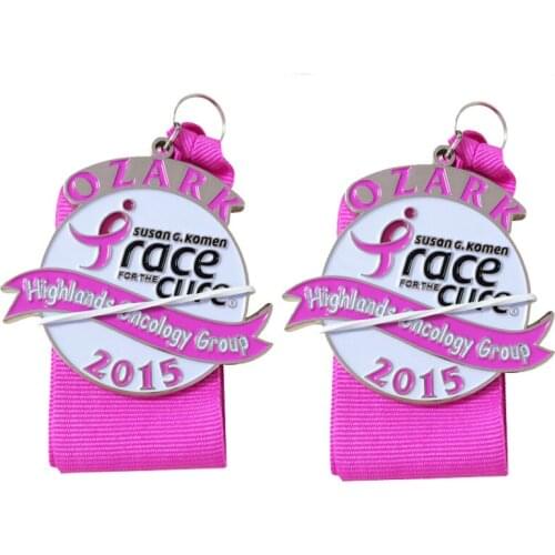 Customized cheap zinc alloy soft plaque medal metal pink ribbon medal