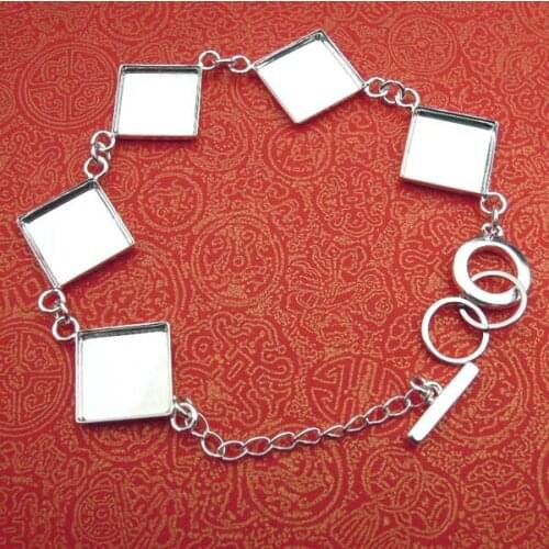 Blank Bracelet Settings with 12mm 16mm Square Bezel Tray Link Chain Expoy Base Bracelet DIY Jewelry Findings Multi-color Plated