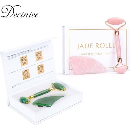 Natural Rose Quartz Roller Facial Jade Roller Stone Gua sha Scraper Face Lifting Massage Skin Eye Body Massager Beauty Care Tool