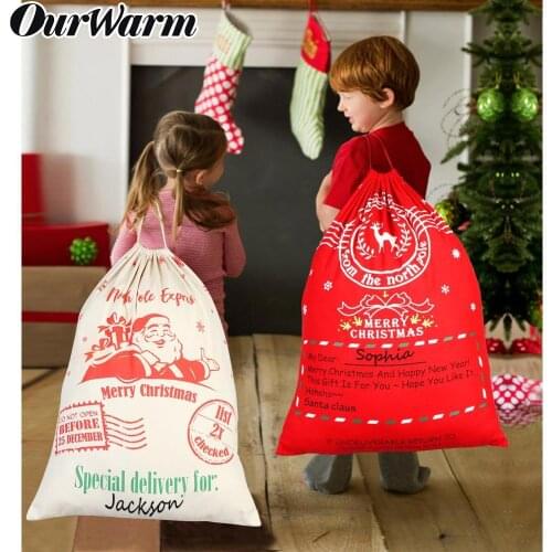 OurWarm Christmas Santa Sack Deer Drawstring Canvas Santa Bag 2020 New Year Christmas Decorations for Home Stockings Gift Bag