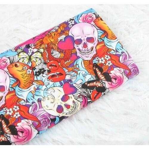 Skeleton Skull Printed Polyester Cotton Fabric for Tissue Sewing Quilting Fabrics Needlework Material DIY Handmade