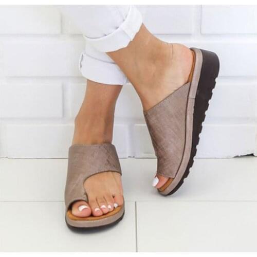 Leather sandals women summer thick bottom comfortable flat beach sandals men casual Big Toe Orthopedic Bunion Corrector shoes