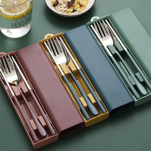 Nordic High Quality Chopsticks Soup Spoon Fork 304 Stainless Steel Portable Cutlery Kitchen Tableware Camping Dinnerware Sets