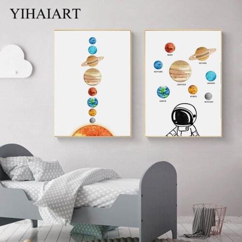 Solar System Education Canvas Print Space Universe Poster Nursery Wall Art Learning Painting Nordic Kids Bedroom Decor Picture