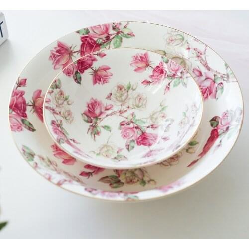 Wedding Guci Bone China high grade rose in Phnom Penh family rice noodle soup bowl set ceramic dish European style hotel