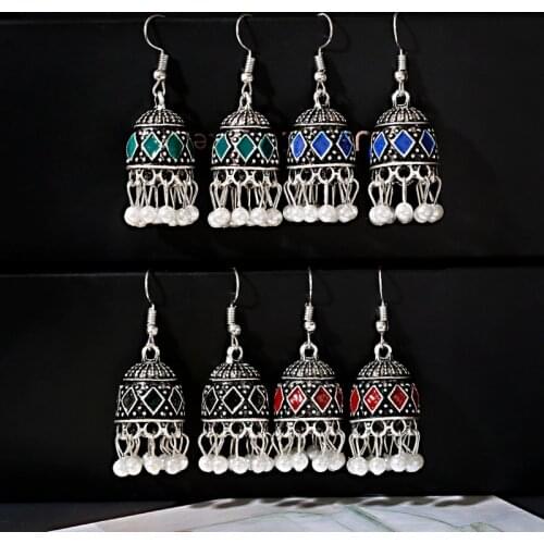 Vintage Indian Jhumka Jhumki Alloy Birdcage White Bead Tassel Dangle Earrings For Women Boho Ethnic Gypsy Jewelry Brincos Mujer