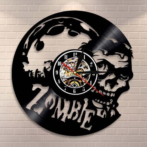 Zombie Infection Vintage Zombie Wall Clock Horror Wall Art Vinyl Record Wall Clock Zombie Head Brain Halloween Wall Decor