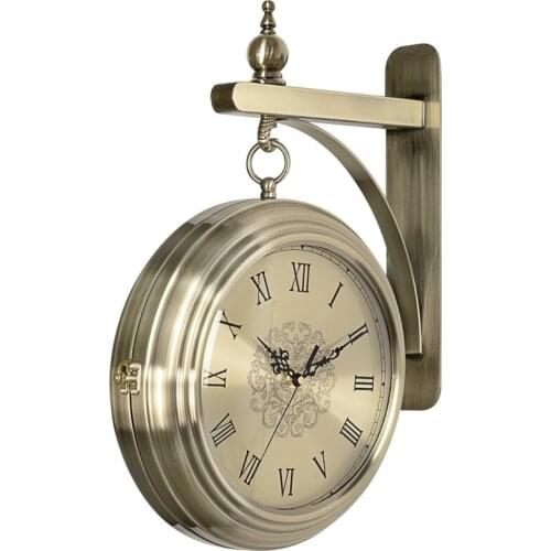 Vintage Luxury Metal Wall Clock European StyleDigital Wall Clock Double-sided Antique Relojes De Pared Home Decoration OO50WC