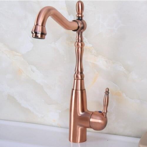 Vintage Retro Antique Red Copper Brass Kitchen Wet Bar Bathroom Vessel Sink Faucet Single Hole Swivel Spout Mixer Tap anf633