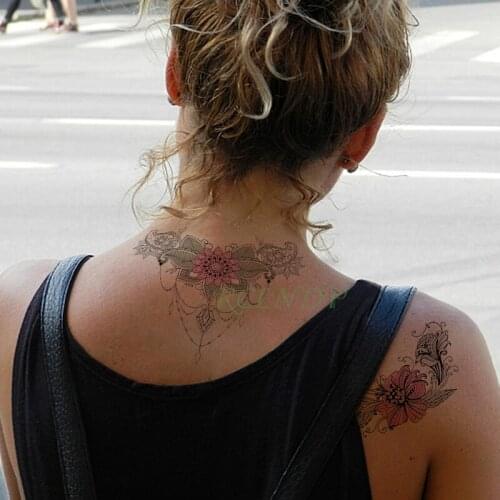 Waterproof Temporary Tattoo Sticker peony flower diamond necklace fake tatto flash tatoo stickers art tattoos for girl women men