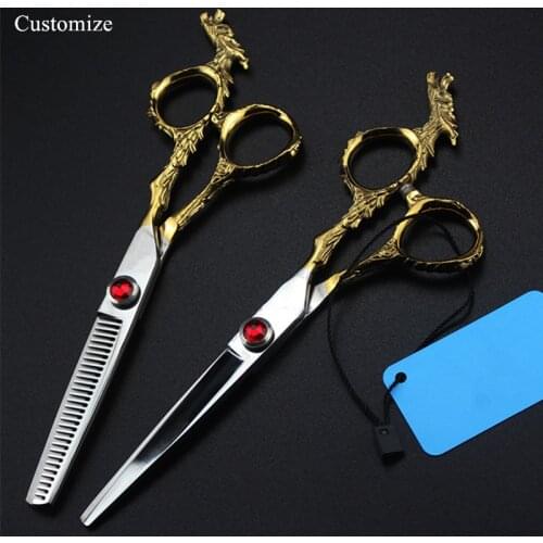 Customize japan 440c 6 '' Gold Dragon hair salon scissors cutting barber makas scissor Thinning shears set hairdressing scissors