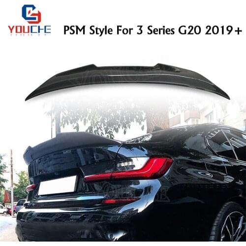 G20 Carbon Fiber Rear Spoiler Wing for BMW 3 Series G20 4-Door Sedan 2019 + PSM Style Rear Trunk Boot Lip