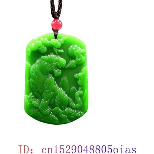 Green Jade Tiger Pendant Charm Amulet Necklace Jadeite Jewelry Carved Fashion Gifts Natural Chinese